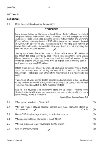 Entrepreneurship and Business Management N6 June 2019 Paper 2 question paper, first page of questions
