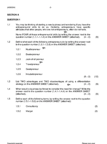 Entrepreneurship and Business Management N6 November 2019 Paper 1 question paper, first page of questions