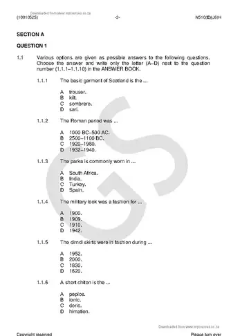 Fashion Drawing N5 June 2018 Paper 1 question paper, first page of questions