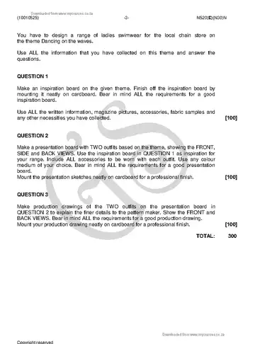 Fashion Drawing N5 November 2018 Paper 2 question paper, first page of questions