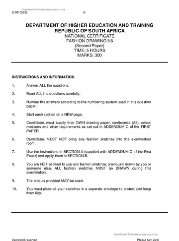 Fashion Drawing N5 November 2019 Paper 2 question paper, first page of questions
