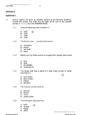 Fashion Drawing N5 November 2020 Paper 1 question paper, first page of questions