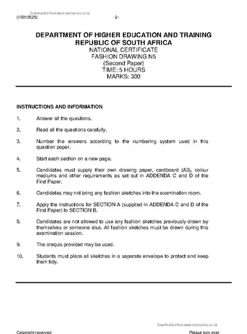Fashion Drawing N5 November 2020 Paper 2 question paper, first page of questions