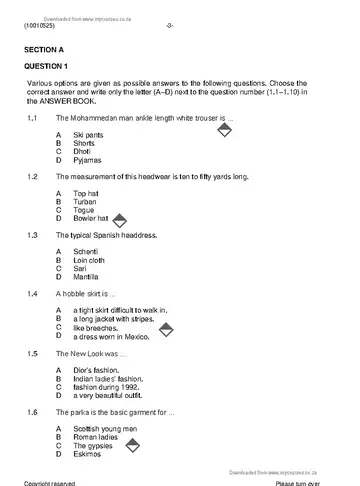 Fashion Drawing N5 November 2022 Paper 1 question paper, first page of questions