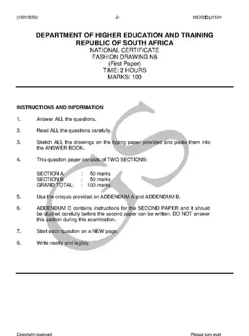 Fashion Drawing N6 June 2018 Paper 1 question paper, first page of questions