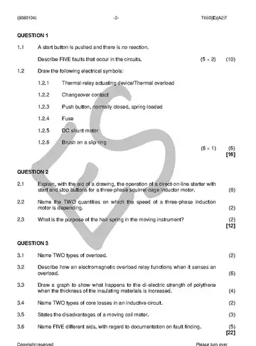 Fault Finding and Protective Devices N4 August 2018 question paper, first page of questions