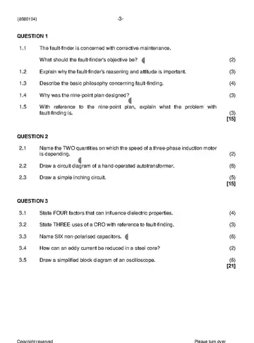 Fault Finding and Protective Devices N4 August 2021 question paper, first page of questions