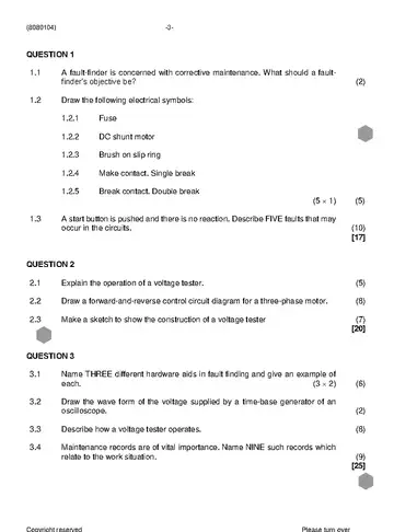 Fault Finding and Protective Devices N4 December 2023 question paper, first page of questions