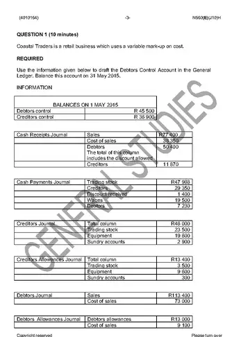 Financial Accounting N4 June 2016 question paper, first page of questions