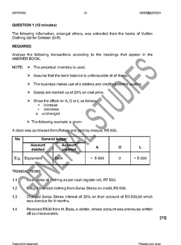 Financial Accounting N4 November 2016 question paper, first page of questions