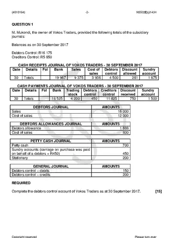 Financial Accounting N4 June 2018 question paper, first page of questions