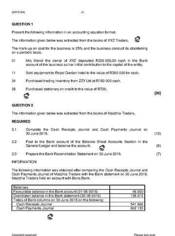 Financial Accounting N4 November 2019 question paper, first page of questions