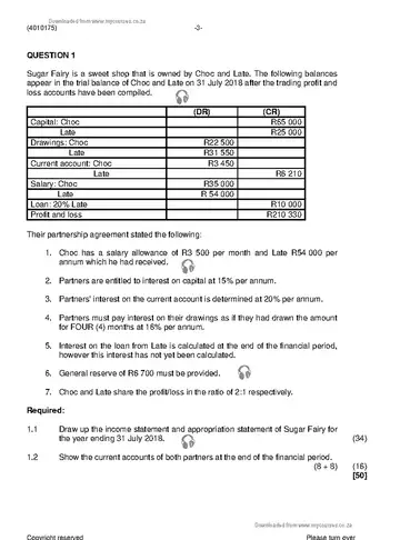Financial Accounting N5 November 2019 question paper, first page of questions