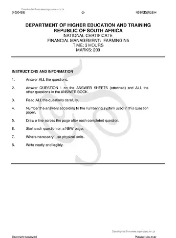 Financial Management N5 November 2018 question paper, first page of questions