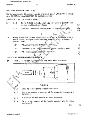 Fitting and Machining N1 November 2014 question paper, first page of questions