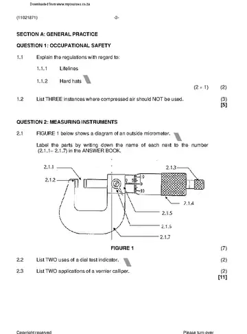 Fitting and Machining N1 August 2021 question paper, first page of questions