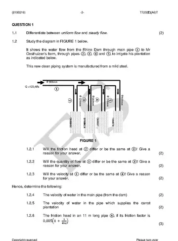 Fluid Mechanics N6 April 2018 question paper, first page of questions