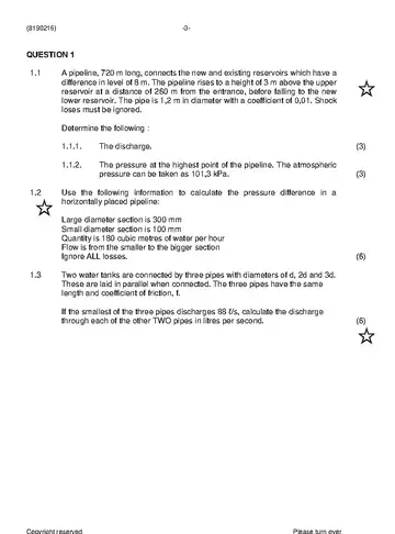Fluid Mechanics N6 November 2022 question paper, first page of questions