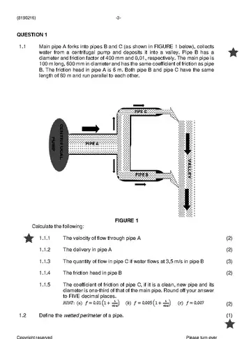 Fluid Mechanics N6 December 2023 question paper, first page of questions