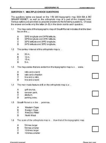 Geography Grade 10 November 2017 Paper 2 question paper, first page of questions