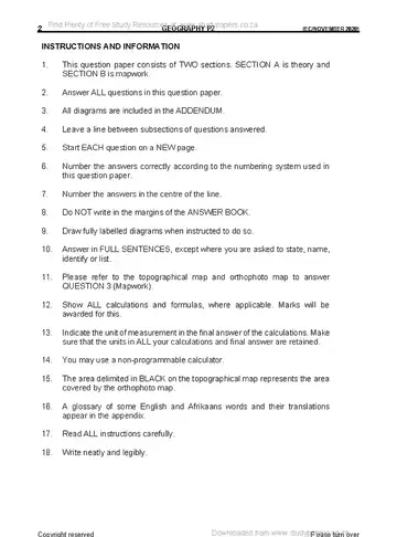 Geography Grade 10 November 2020 Paper 2 question paper, first page of questions
