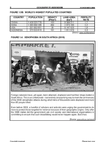 Geography Grade 10 November 2020 Paper 2 question paper, first page of questions