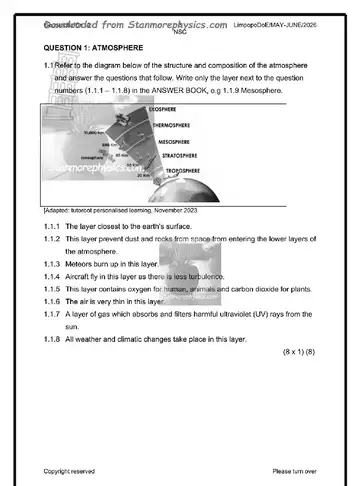 Geography Grade 10 June 2026 Paper 1 (Limpopo) question paper, first page of questions