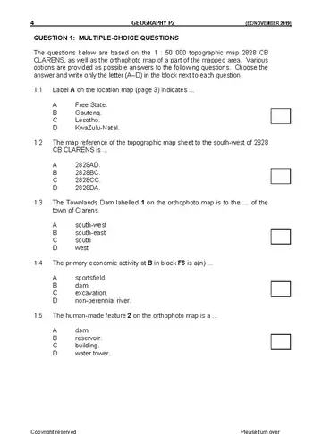Geography Grade 11 November 2019 Paper 2 question paper, first page of questions