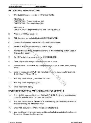Geography Grade 11 November 2022 Paper 1 question paper, first page of questions