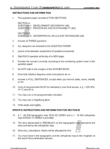 Geography Grade 11 November 2022 Paper 2 (Eastern Cape) question paper, first page of questions