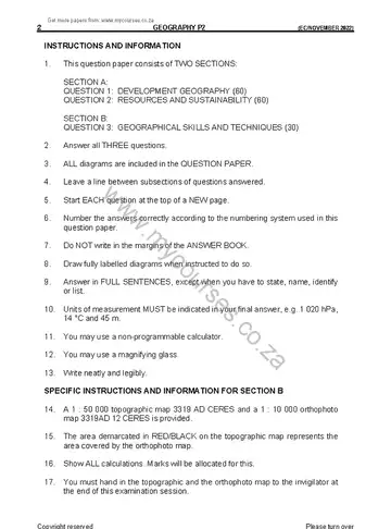 Geography Grade 11 November 2022 Paper 2 question paper, first page of questions
