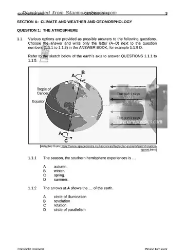Geography Grade 11 November 2023 Paper 1 (Eastern Cape) question paper, first page of questions