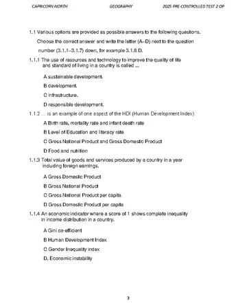 Geography Grade 11 September Common Test 2025 question paper, first page of questions