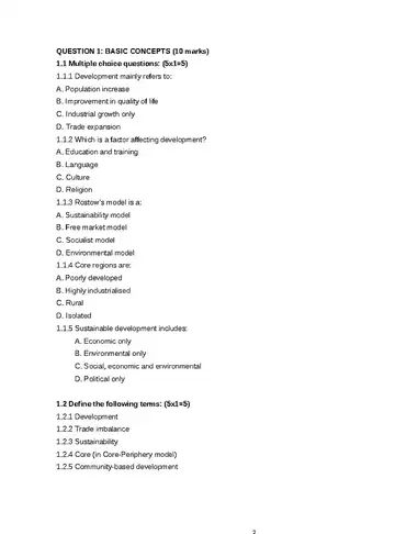Geography Grade 11 September 2025 question paper, first page of questions