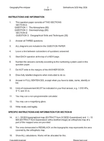 Geography Grade 11 May/June 2026 question paper, first page of questions