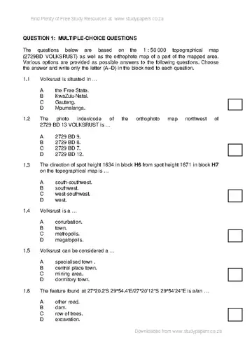 Geography Grade 12 Feb/March Supplementary 2017 Paper 2 (National DBE) question paper, first page of questions