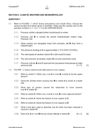 Geography Grade 12 November 2018 Paper 1 (National DBE) question paper, first page of questions