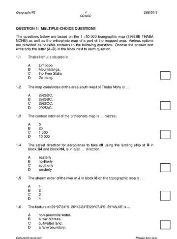Geography Grade 12 May/June 2019 Paper 2 question paper, first page of questions