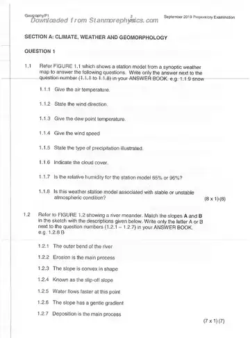 Geography Grade 12 September Trial 2019 Paper 1 question paper, first page of questions