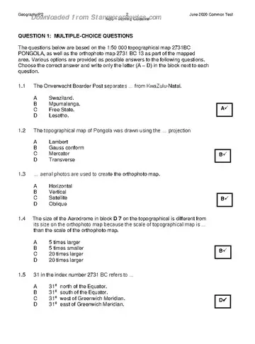 Geography Grade 12 June 2020 Paper 2 question paper, first page of questions