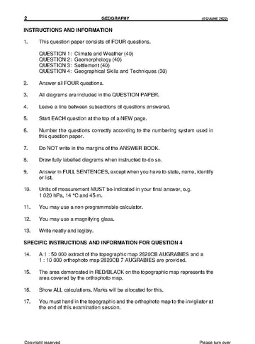 Geography Grade 12 June 2022 question paper, first page of questions
