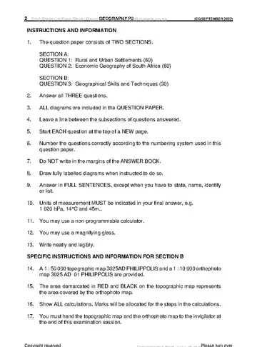 Geography Grade 12 September Trial 2022 Paper 2 question paper, first page of questions