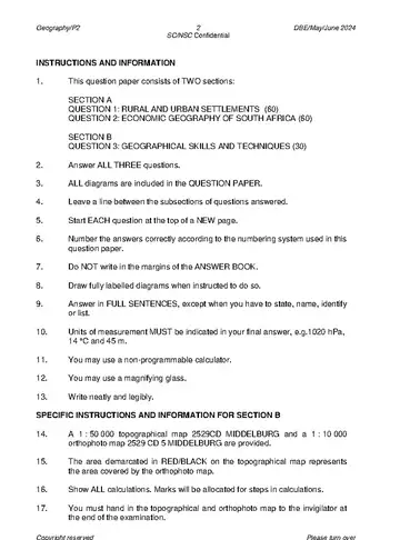 Geography Grade 12 May/June 2024 Paper 2 question paper, first page of questions