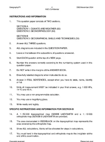 Geography Grade 12 November 2024 Paper 1 (National DBE) question paper, first page of questions
