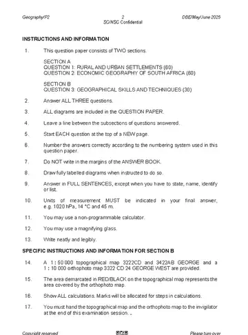 Geography Grade 12 May/June 2025 Paper 2 (National DBE) question paper, first page of questions