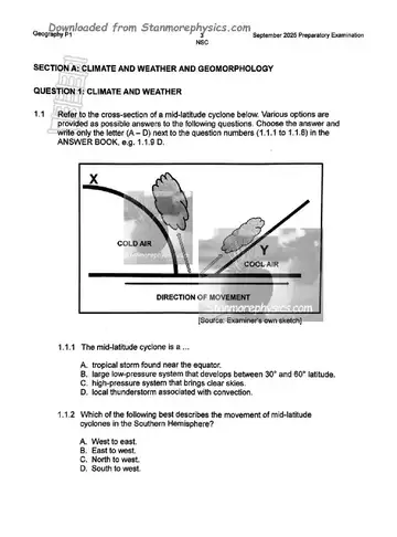 Geography Grade 12 September Trial 2025 Paper 1 (KwaZulu-Natal) question paper, first page of questions