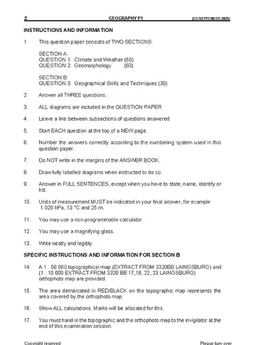 Geography Grade 12 September Trial 2025 Paper 1 question paper, first page of questions