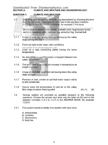 Geography Grade 12 September Trial 2025 Paper 1 (Western Cape) question paper, first page of questions
