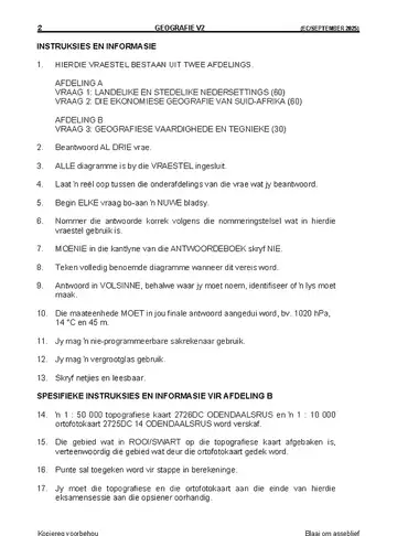 Geography Grade 12 September Trial 2025 Paper 2 question paper, first page of questions