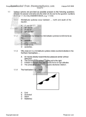 Geography Grade 12 March Test 2026 (Limpopo) question paper, first page of questions